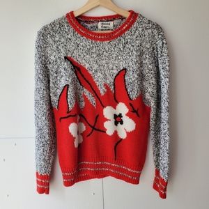 Bristol Court Sweater Women's Size M Gray Marbled Red Floral